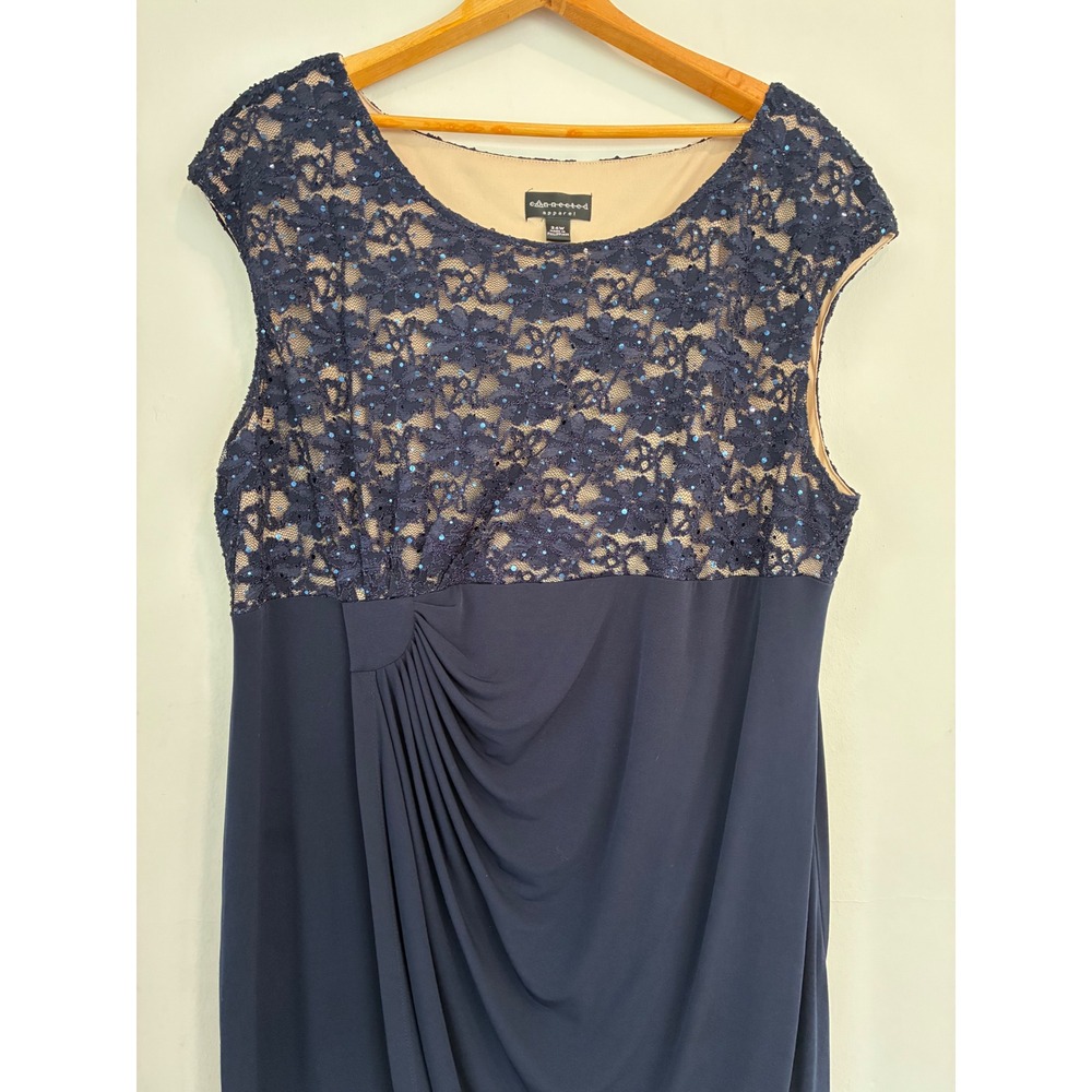 Connected Apparel Womens Dress Plus 24W Navy Blue Lace Sequin Party Cocktail